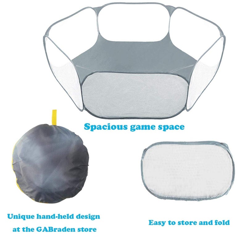 GABraden Small Animals Tent,Reptiles Cage,Breathable Transparent Pet Playpen Pop Open Outdoor/Indoor Exercise Fence,Portable Yard Fence (Grey) - Image 2